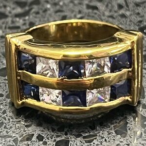 Technibond Vintage princess cut sapphire CZ 
Channel set cocktail ring 18k Gold